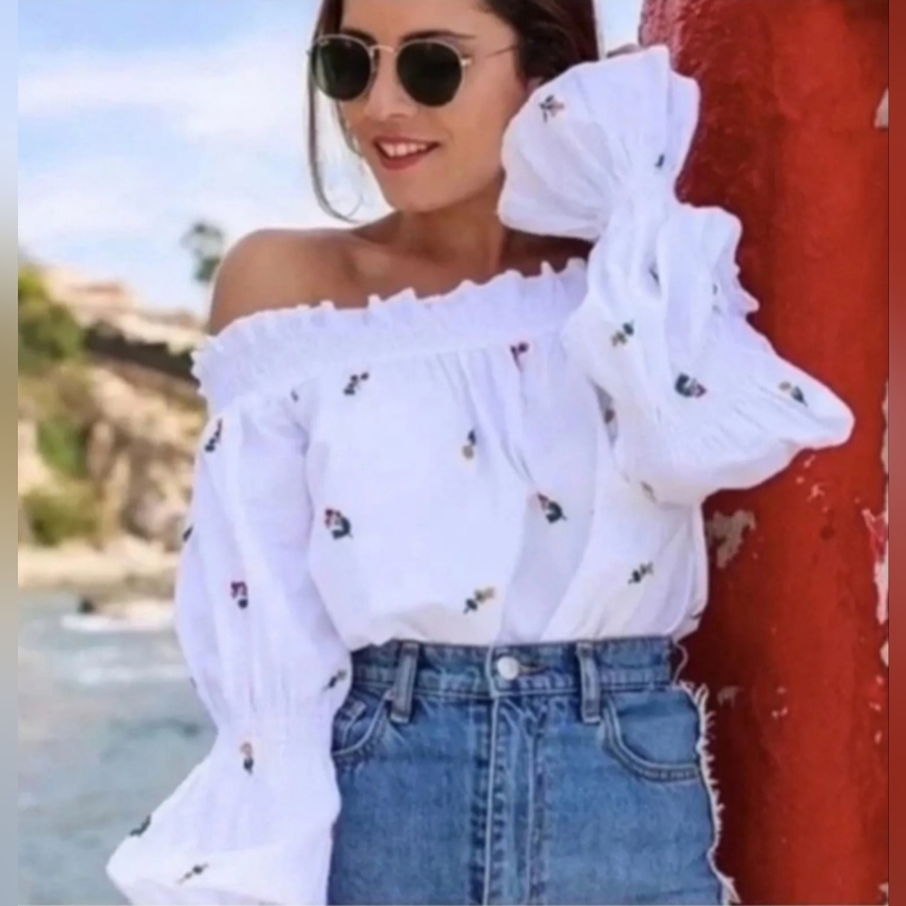 Zara Bare Shoulder Body Embroidered Top, Small - Picture 10 of 10